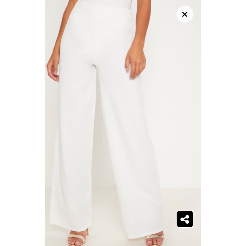 White High Waisted Wide Leg Trousers